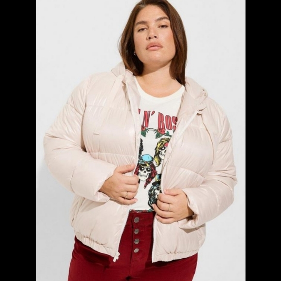 Torrid Metallic Cropped Hooded Puffer Coat Jacket - Picture 3 of 5